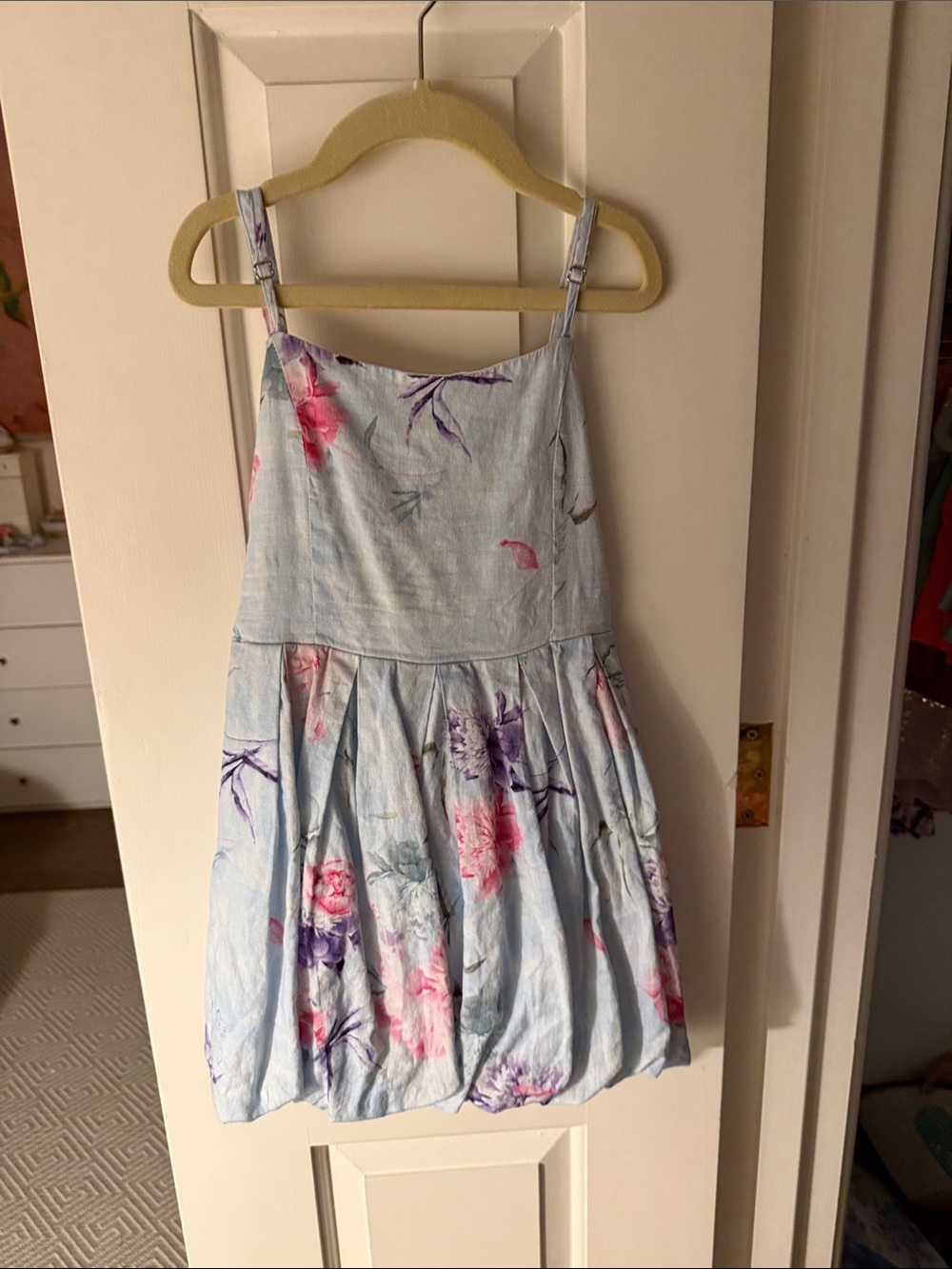 KatieJ NYC Light Blue Floral Spaghetti-Strap Dress